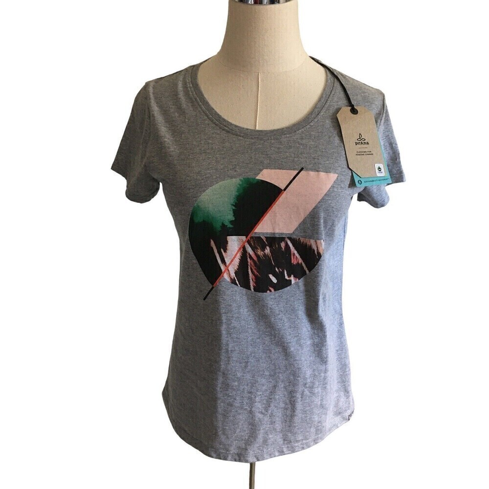 NEW Prana Heather Gray Photo Graphic T-Shirt Womens Small Organic Cotton Top NWT